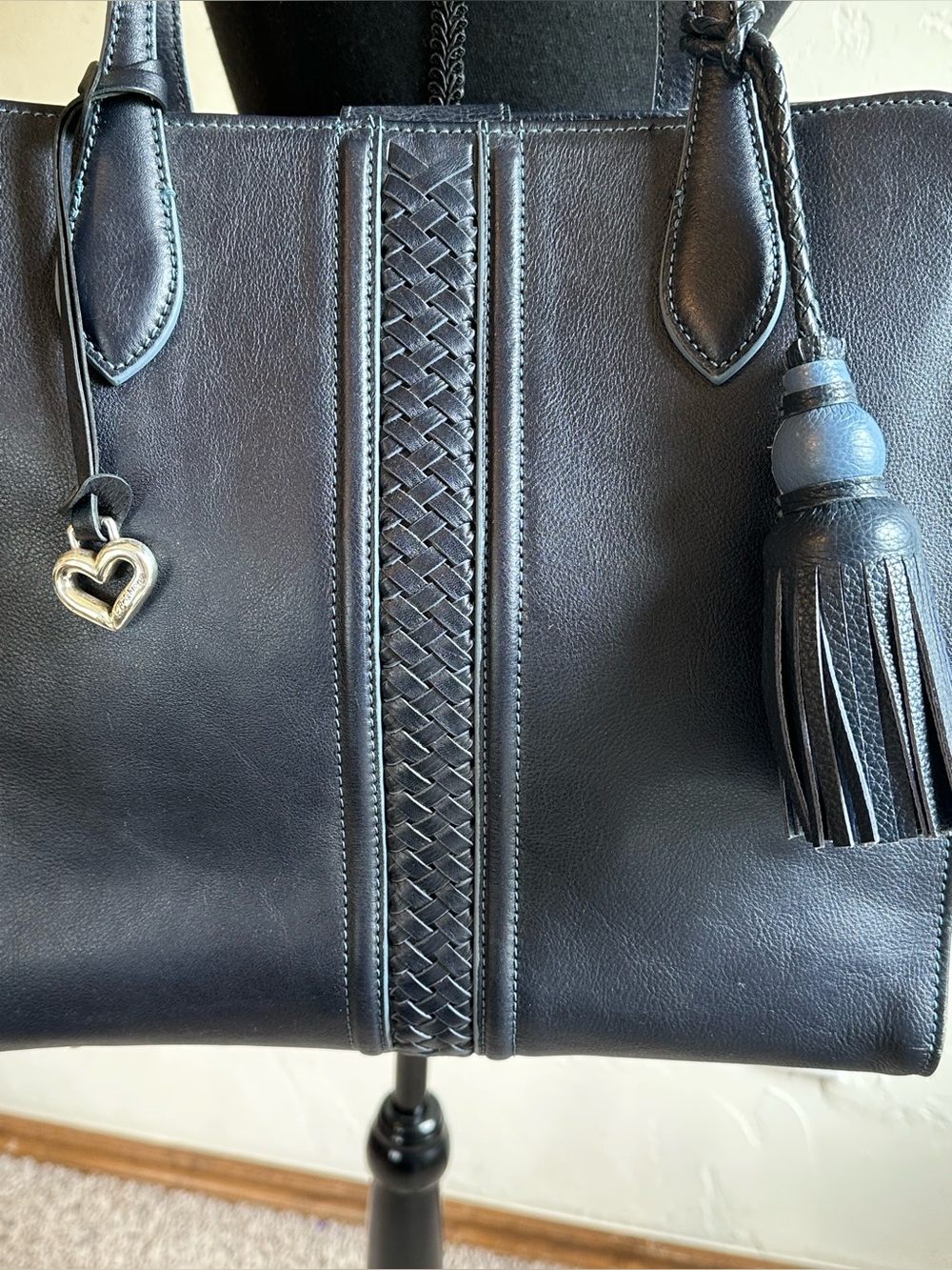 Ferrara by Brighton Navy Italian Leather Large Classic Chic Tote Bag Tassel - Picture 2 of 12